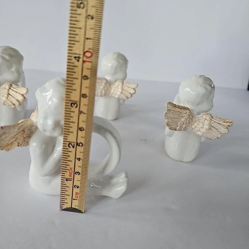 Vtg Victorian Cherub Angel Gold Wing Napkin Holder Ring‎ Set 5 Cottagecore 1925
